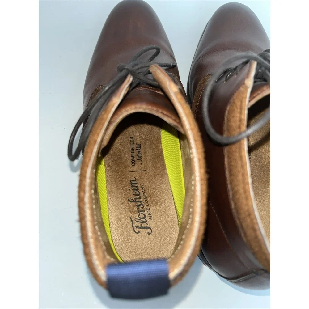 Florsheim Mens Uptown Chukka Boots US 8.5W Cognac Brown Leather‎ Lace Up Shoes